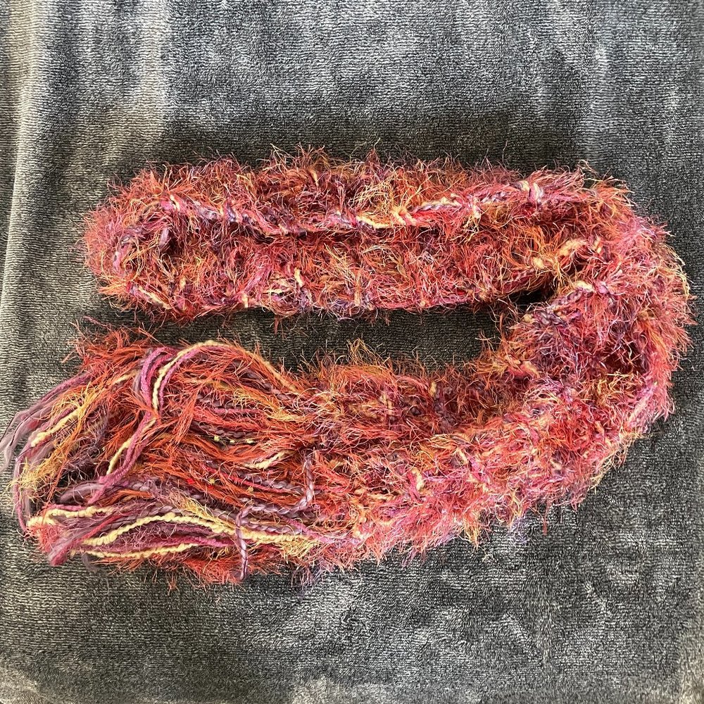 Handknit long multicolor scarf